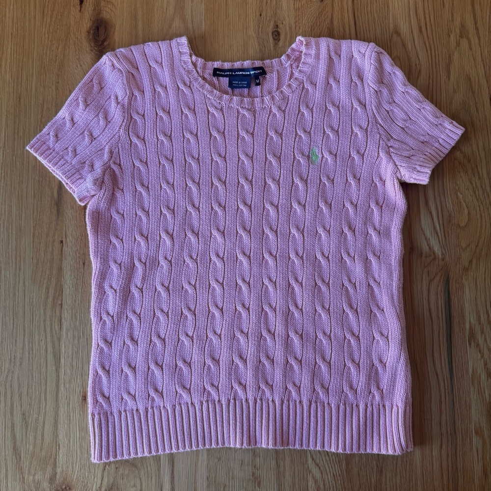 Ralph Lauren Pink Cable Knit Short Sleeve Sweater Top